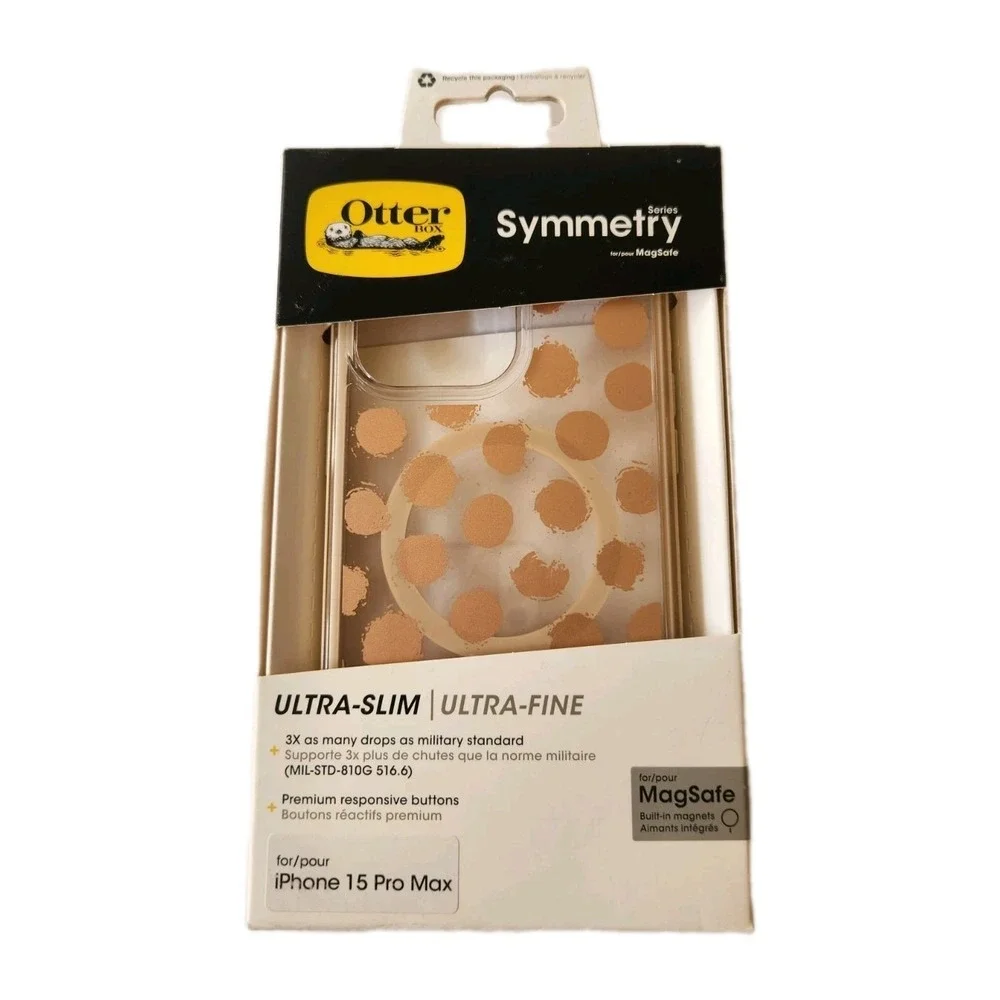 OtterBox Symmetry Case For iPhone 15 Pro Max w MagSafe Dotting Around Rose Gold